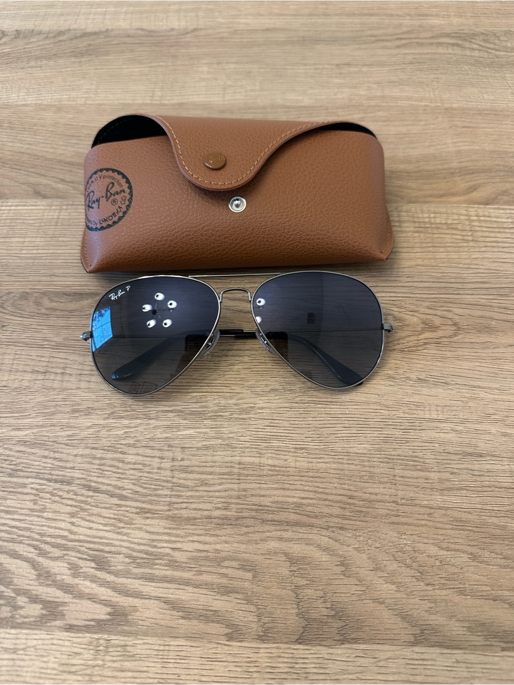 Ray-Ban Aviator Sunglasses with Brown Case and Black Lenses